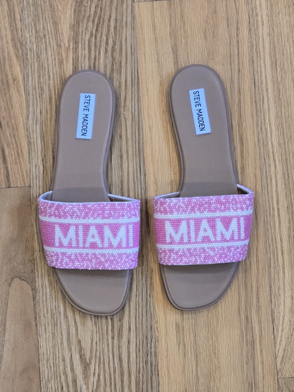 Steve Madden Pink 'MIAMI' Beaded Slide Sandals